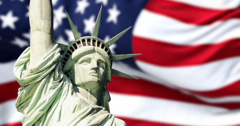 United States Flag and statue of liberty concept