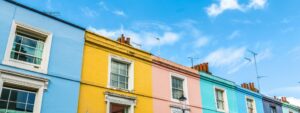 Row of colourful houses, home finance news