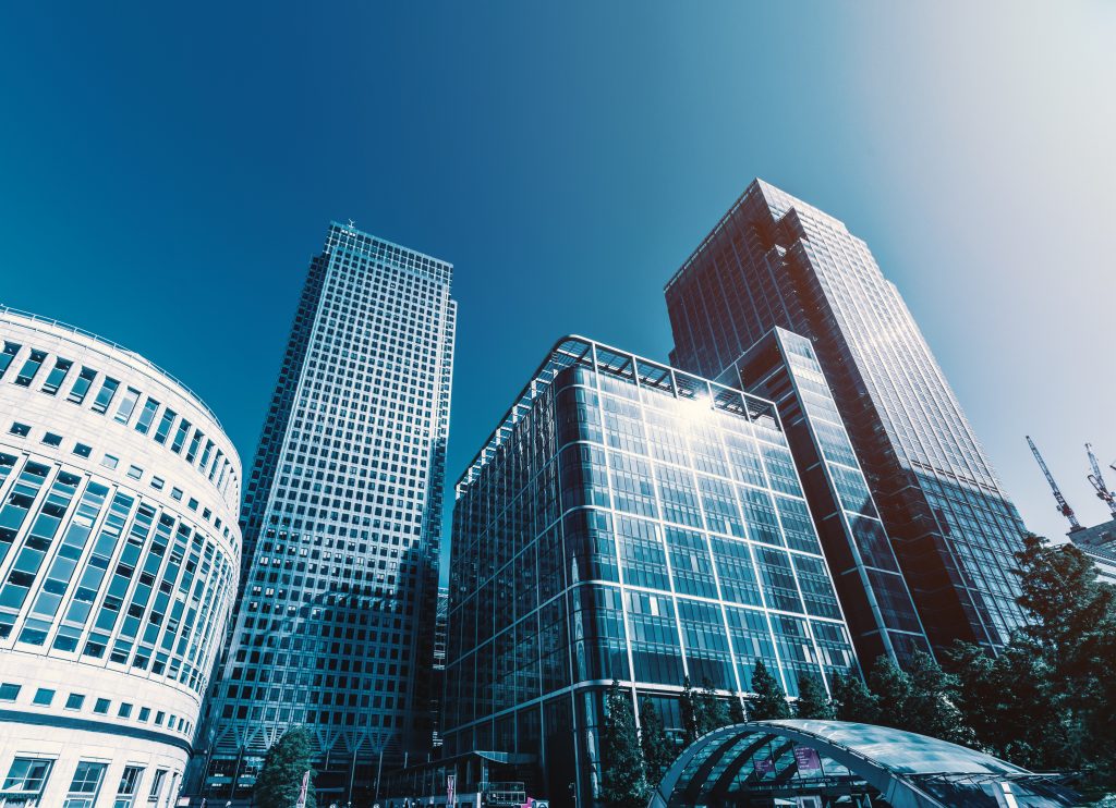 View of city buildings, protection is for tough times