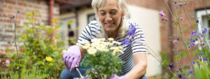 Mature lady gardening pleased with Pension changes