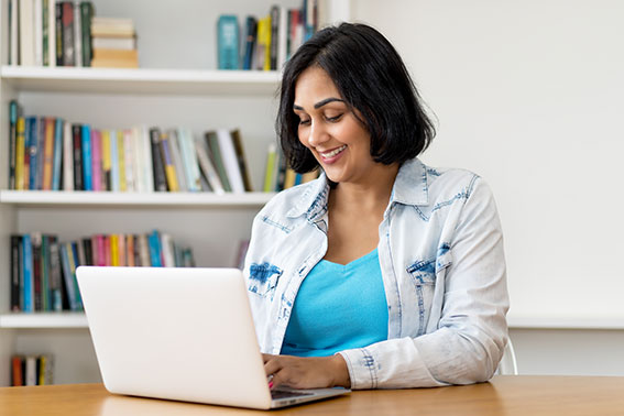 woman looking at her pension on her pension